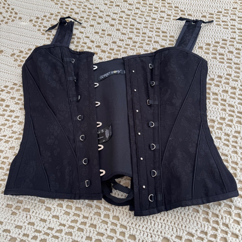 Corset Story Steel Boned Corset 8 Black Floral Jacquard Lace Up Goth Victorian
